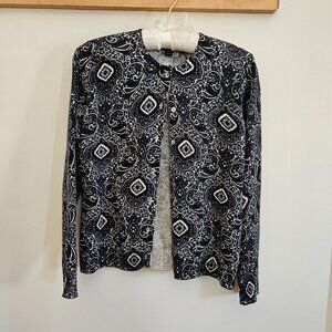 Lands' End Women's Cardigan Sweater - Size Petite XS - Black & Ivory